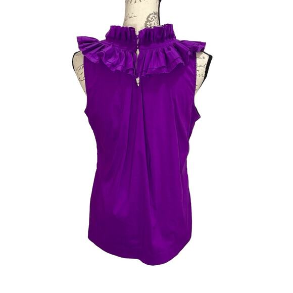 BCBGMaxAzria Women's Purple Ruffle Pleated Yoke Collar Sleeveless Blouse - Small - Picture 4 of 10